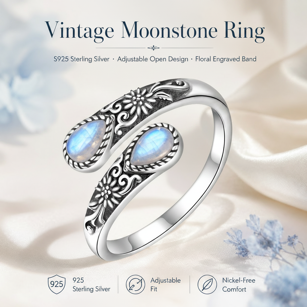 Thermabuild | Moonstone Bloom Adjustable Ring