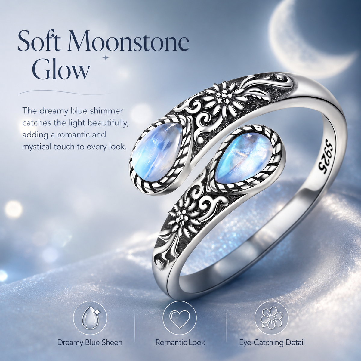 Thermabuild | Moonstone Bloom Adjustable Ring