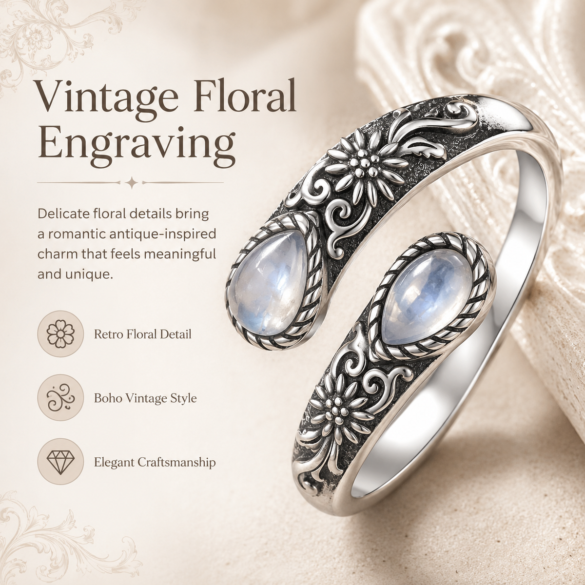 Thermabuild | Moonstone Bloom Adjustable Ring