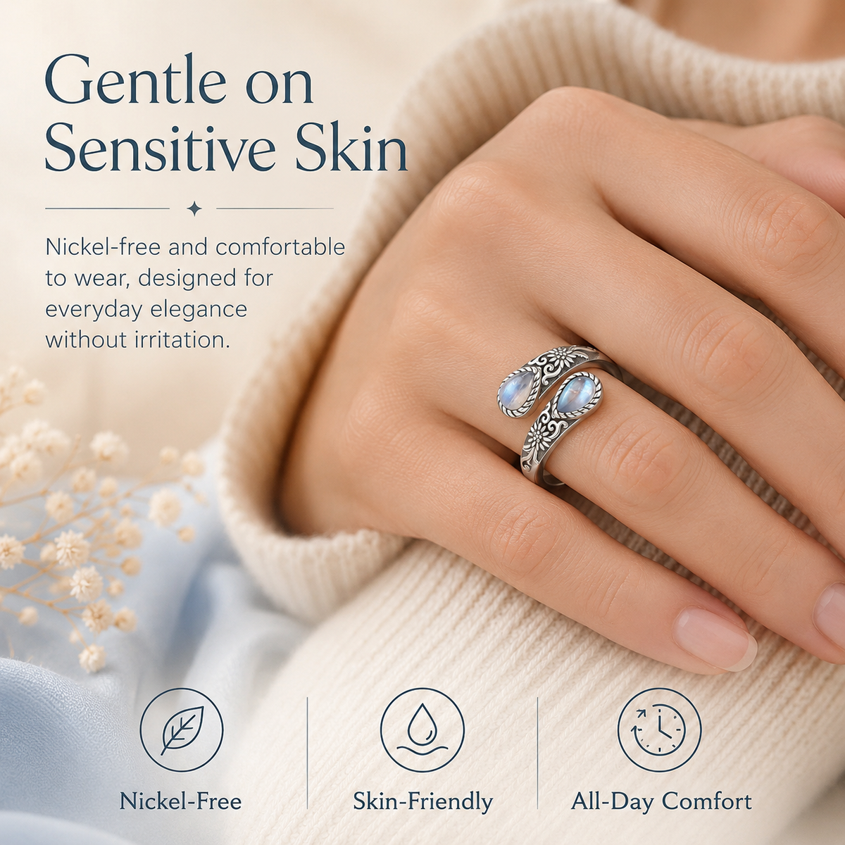 Thermabuild | Moonstone Bloom Adjustable Ring