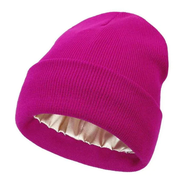 Thermabuild | Women's Wool Winter Beanie with Anti-Frizz Silk Lining - Warm Knit Skull Cap for Hair Protection against Static and Breakage - 22 x 23cm