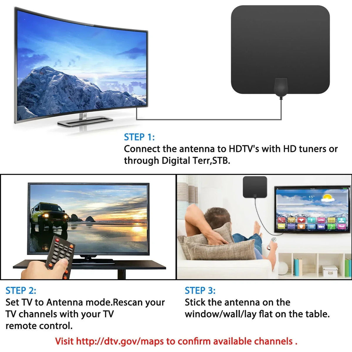 Thermabuild | 300 Miles Indoor Digital Amplified HDTV Antenna W/ Signal Booster