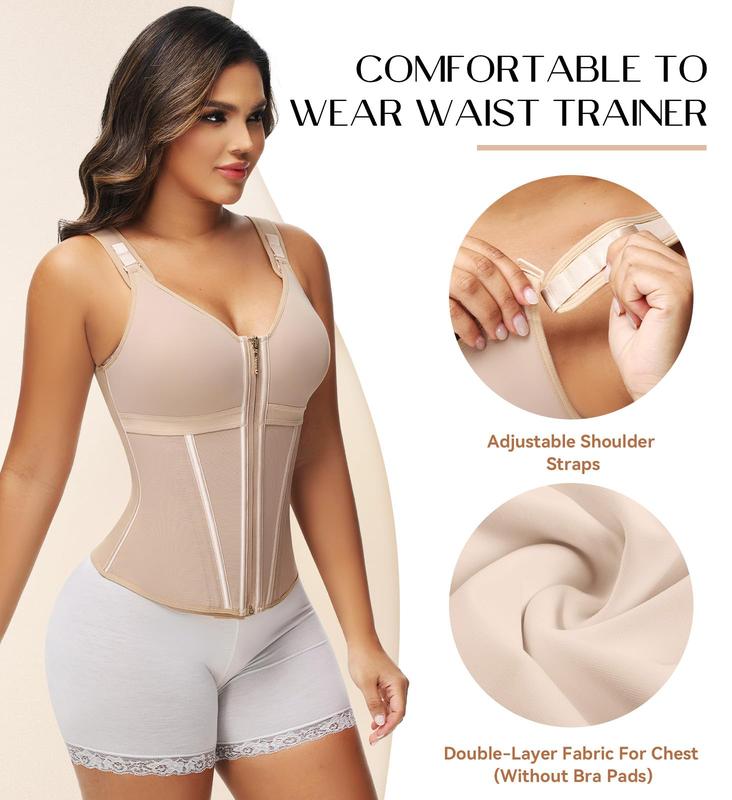 Thermabuild | Women's Shapewear Vest with Built-In Underwire Bra – 17 Steel Bones, Zipper and Adjustable Straps