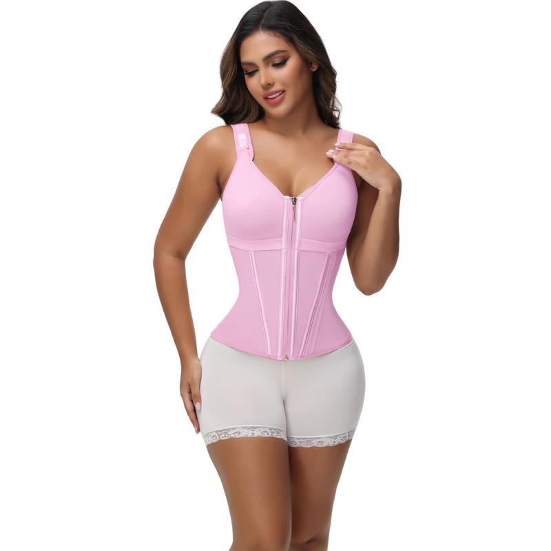 Thermabuild | Women's Shapewear Vest with Built-In Underwire Bra – 17 Steel Bones, Zipper and Adjustable Straps
