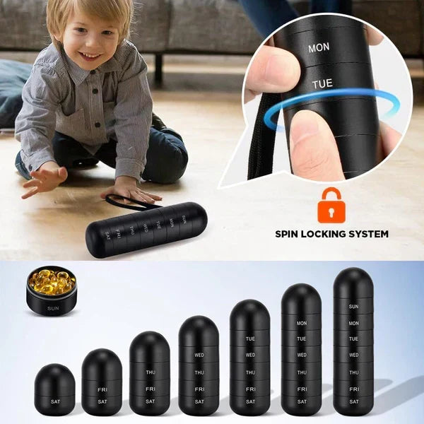 Thermabuild | Aluminum 7 Days Portable Pill Organizer for Travel, Pill Box Pill Container