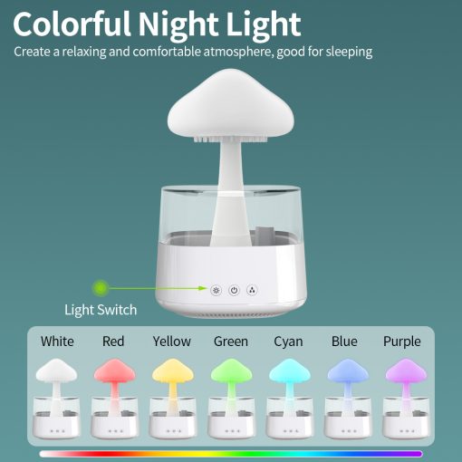 Thermabuild | 2-in-1 Desk Light Humidifier Rain Cloud Aromatherapy Essential Oil Zen Diffuser & Raining Cloud Night Light Mushroom Lamp