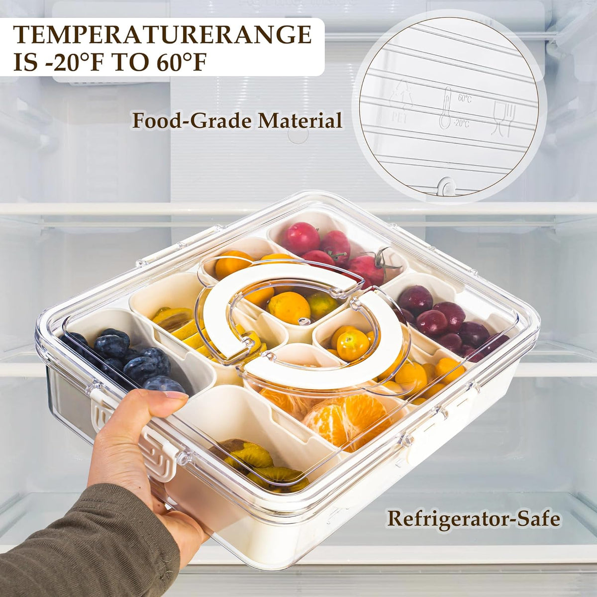 Thermabuild | 8 Compartments divided serving tray with Handle