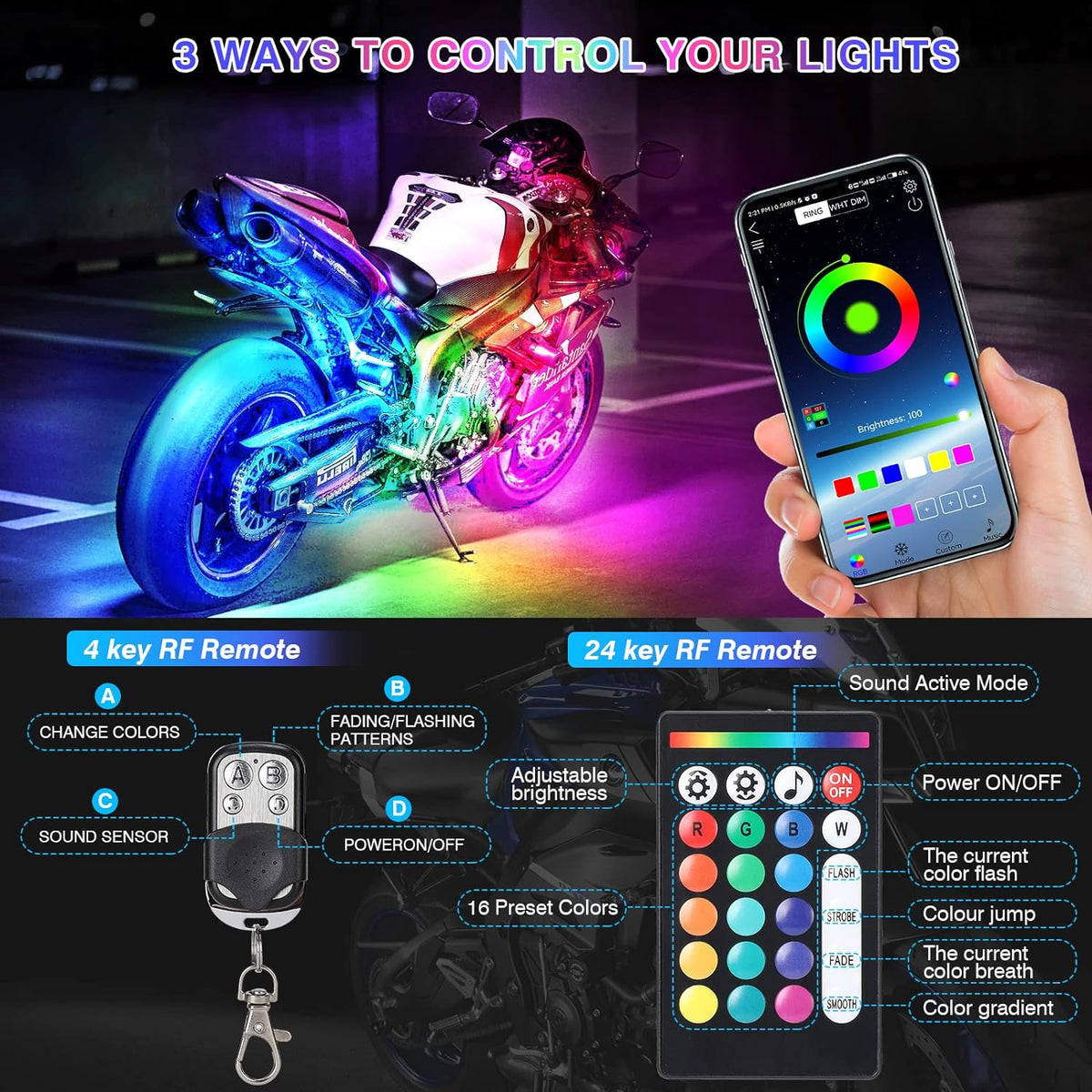 Thermabuild | 12pcs Motorcycle Led Light Kit With Brake Light Turn Signal