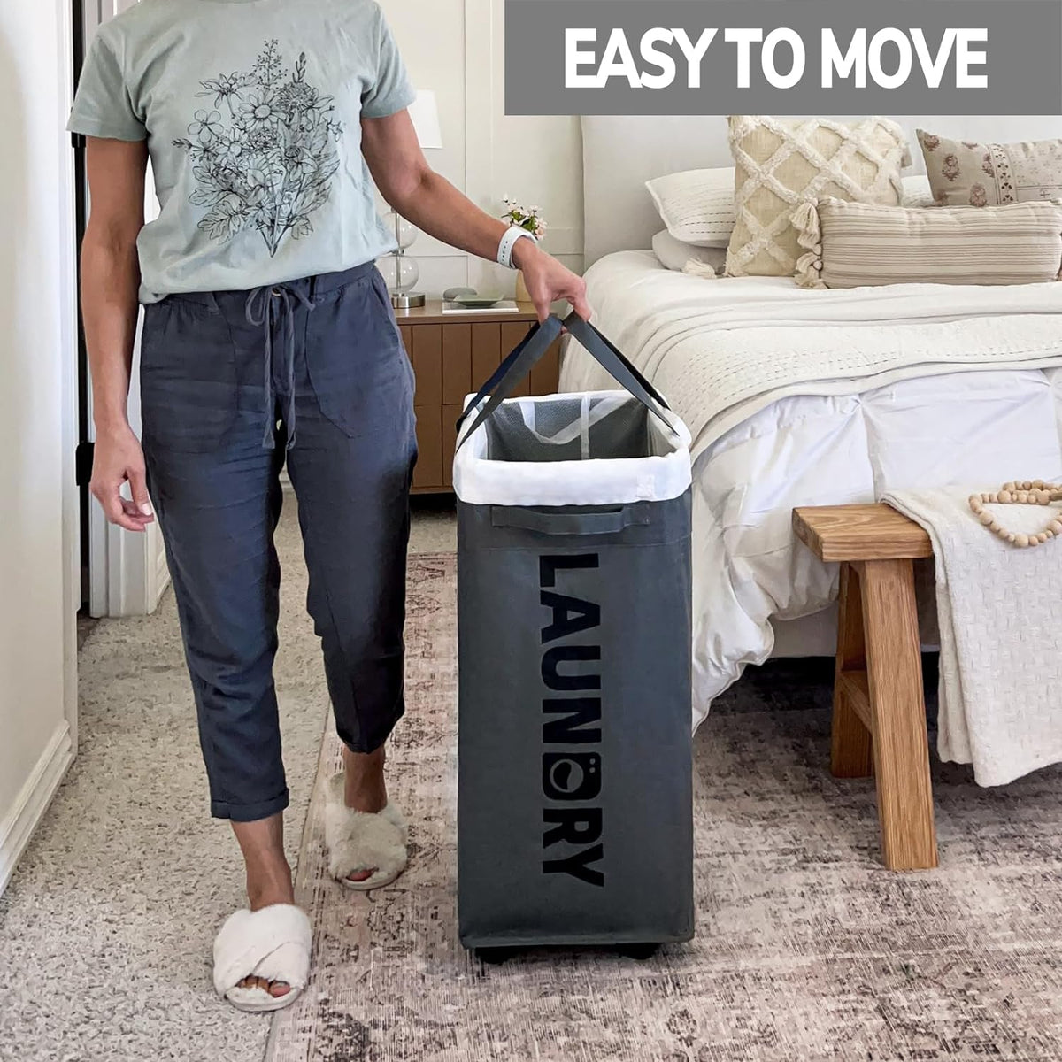Thermabuild | 75L Collapsible Large Laundry Basket with Wheels