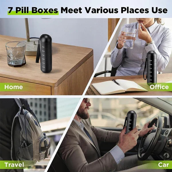 Thermabuild | Aluminum 7 Days Portable Pill Organizer for Travel, Pill Box Pill Container