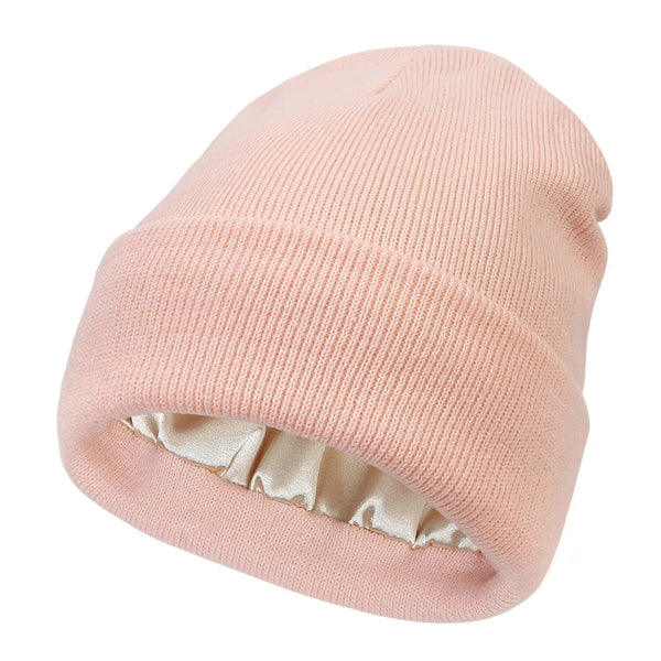 Thermabuild | Women's Wool Winter Beanie with Anti-Frizz Silk Lining - Warm Knit Skull Cap for Hair Protection against Static and Breakage - 22 x 23cm