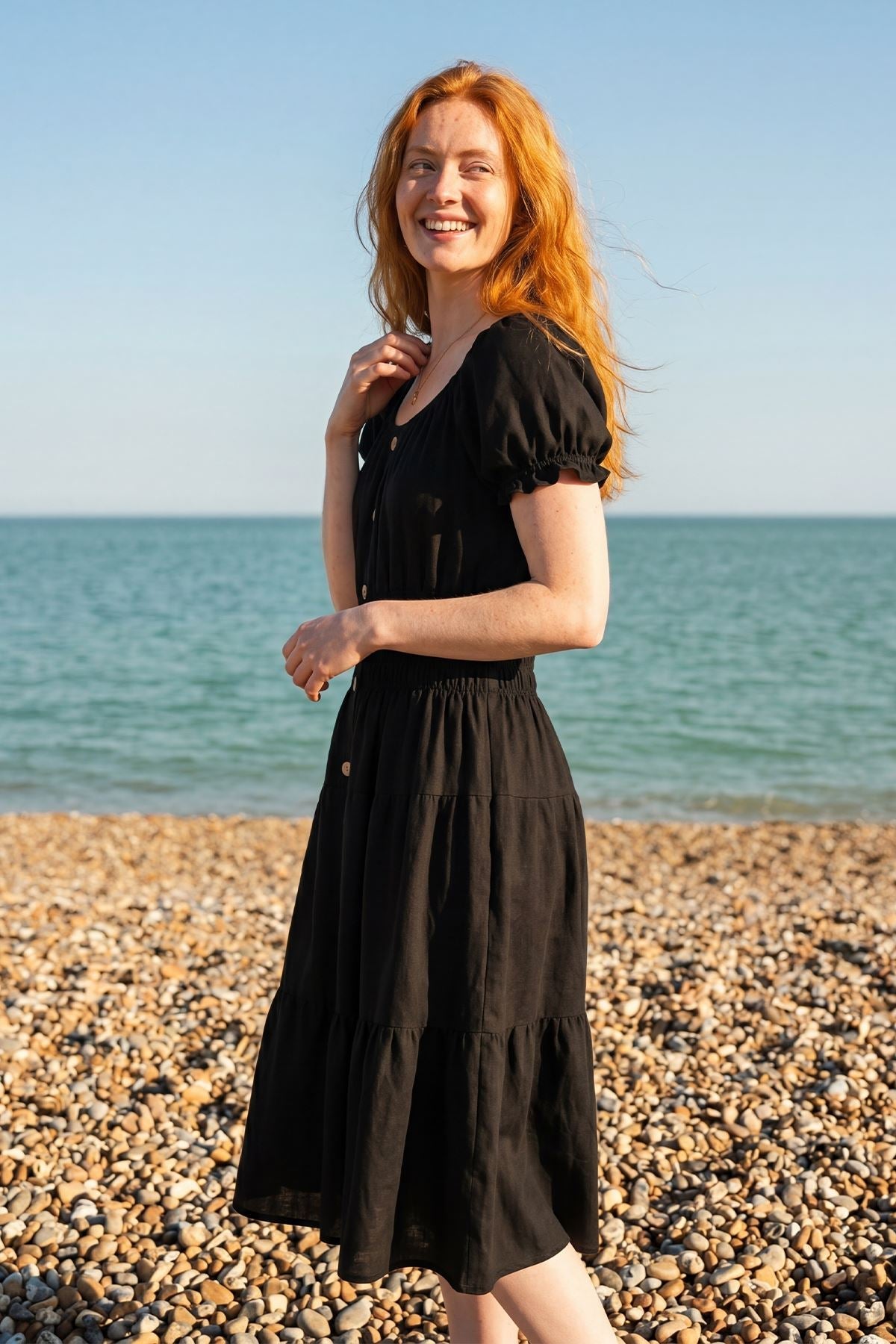Thermabuild | Plain Shirred Waist Tiered Dress