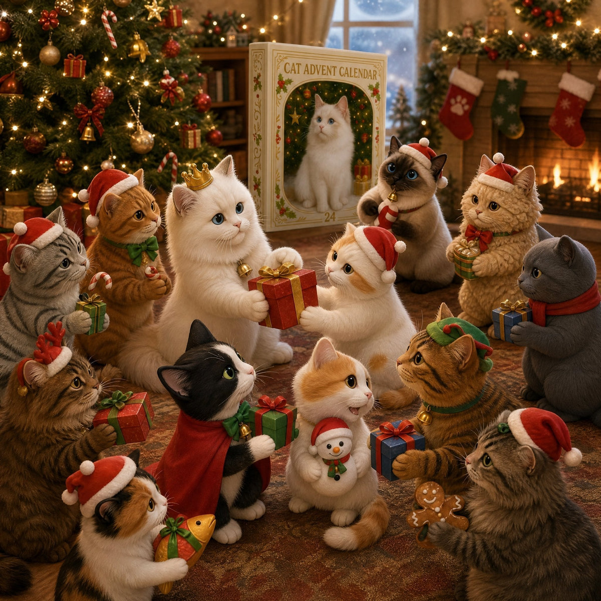 Thermabuild | Cat Advent Calendar with 24 Charm Ornaments