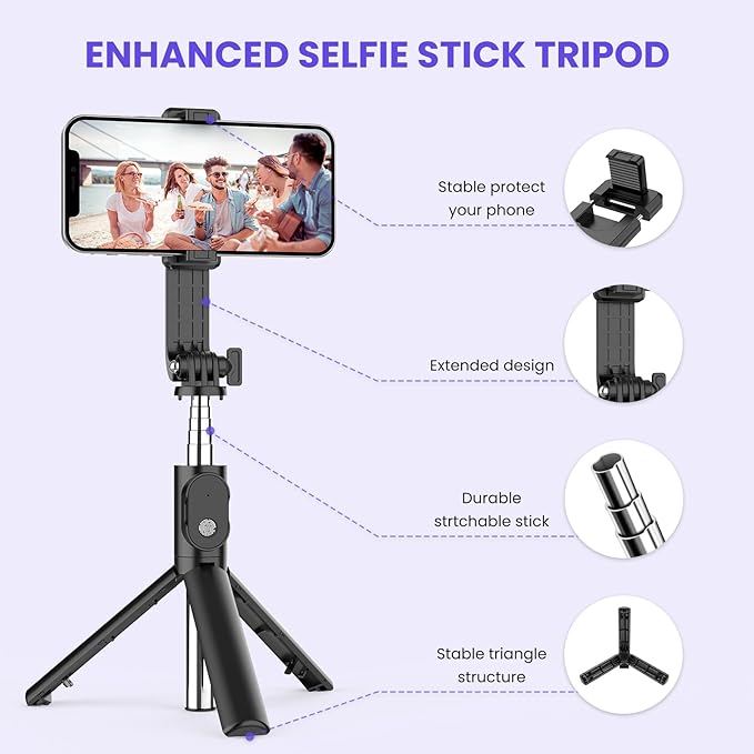 Thermabuild | 6 In 1 Wireless Bluetooth Selfie Stick With Fill Light