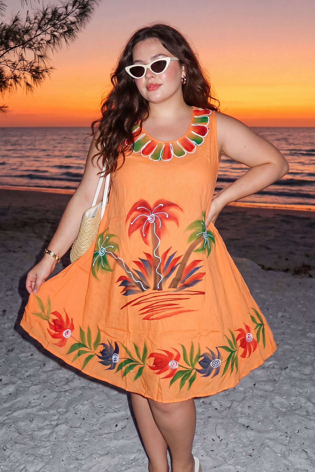 Thermabuild | Tropical Plam Tree Print Swing Dress