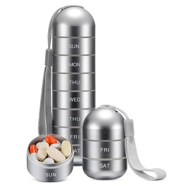 Thermabuild | Aluminum 7 Days Portable Pill Organizer for Travel, Pill Box Pill Container