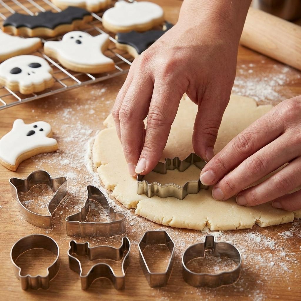 Thermabuild | Halloween Stainless Steel Cookie Cutters Set with 7 Shapes Including Bat Ghost Pumpkin and Skull