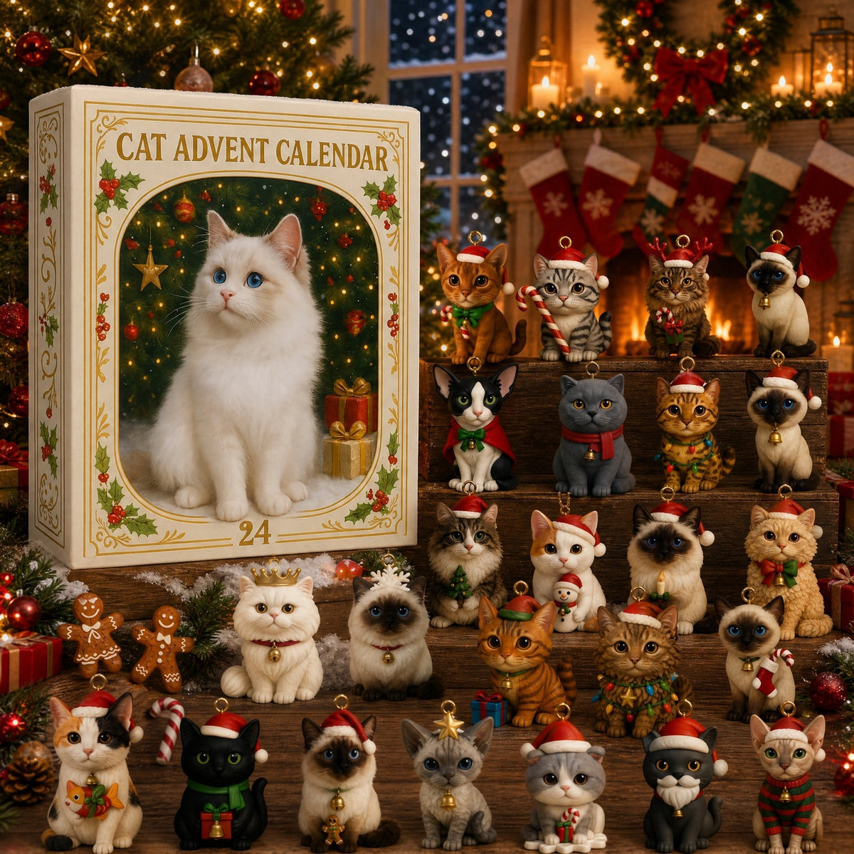 Thermabuild | Cat Advent Calendar with 24 Charm Ornaments