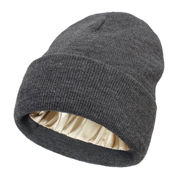 Thermabuild | Women's Wool Winter Beanie with Anti-Frizz Silk Lining - Warm Knit Skull Cap for Hair Protection against Static and Breakage - 22 x 23cm