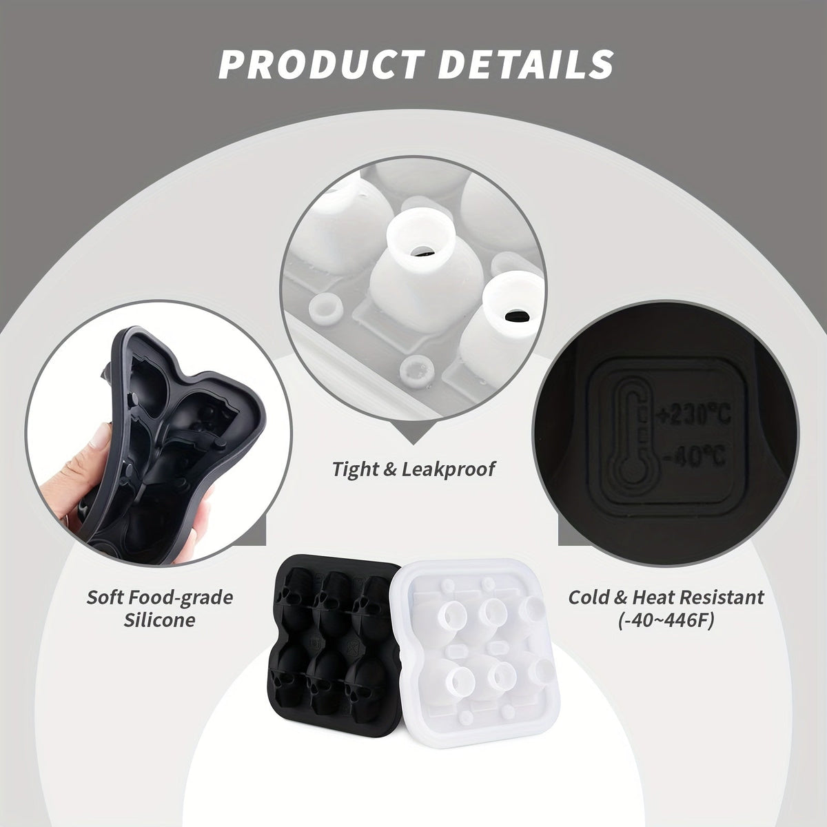 Thermabuild | Silicone Skull Ice Cube Maker Tray with Large Reusable Mold for Drinks and Whiskey Ball