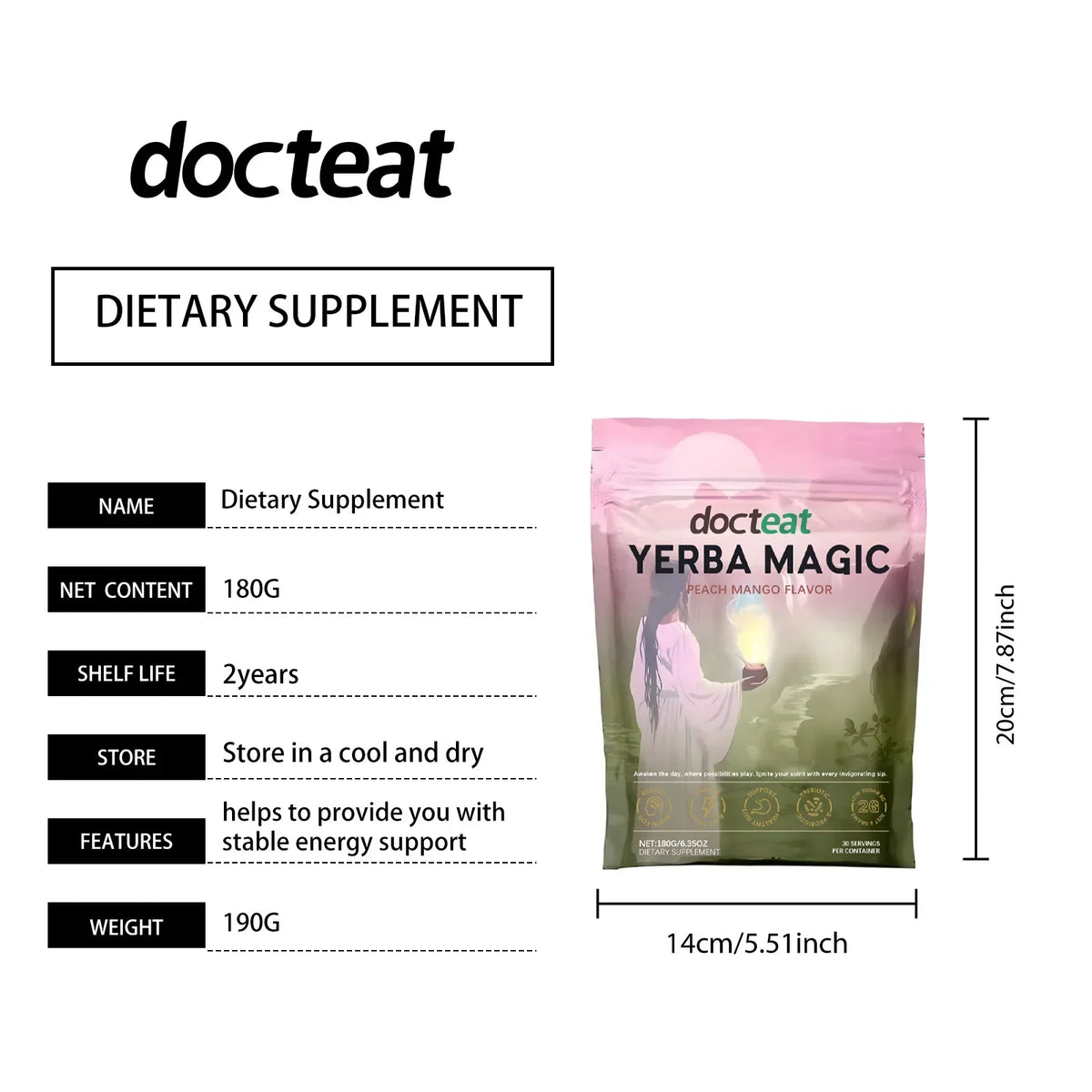 Thermabuild | Instant Yerba Mate Tea Powder - 180g Dietary Supplement for Natural Energy Support and Gut Health - Refreshing Daily Super Drink for Adults - Unisex