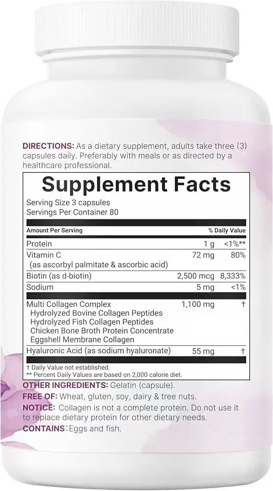 Thermabuild | Multi Collagen Peptides 240 Capsules – Type I, II, III, V and X with Biotin, Hyaluronic Acid and Vitamin C