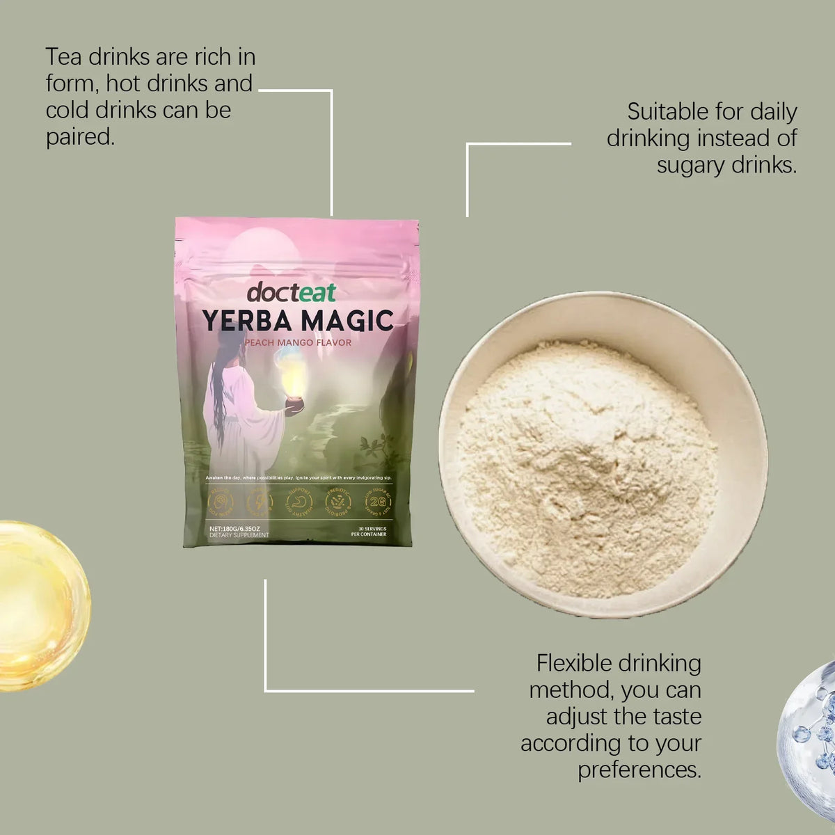 Thermabuild | Instant Yerba Mate Tea Powder - 180g Dietary Supplement for Natural Energy Support and Gut Health - Refreshing Daily Super Drink for Adults - Unisex