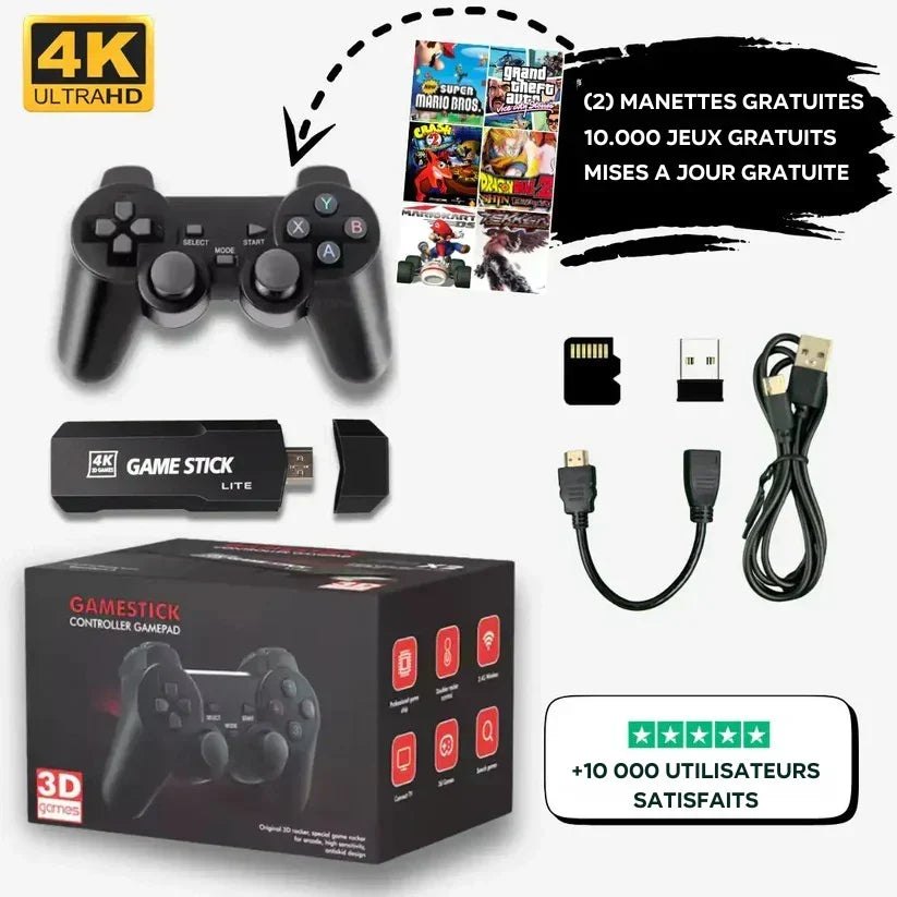 Thermabuild | Retro Game Stick Lite Wireless Console with 10,000 Built-in Games - 4K HDMI Video Game Dongle with 2 Controllers for Kids and Adults - Unisex