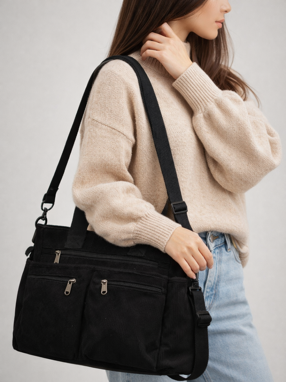 Thermabuild | Black Corduroy Tote Bag for University