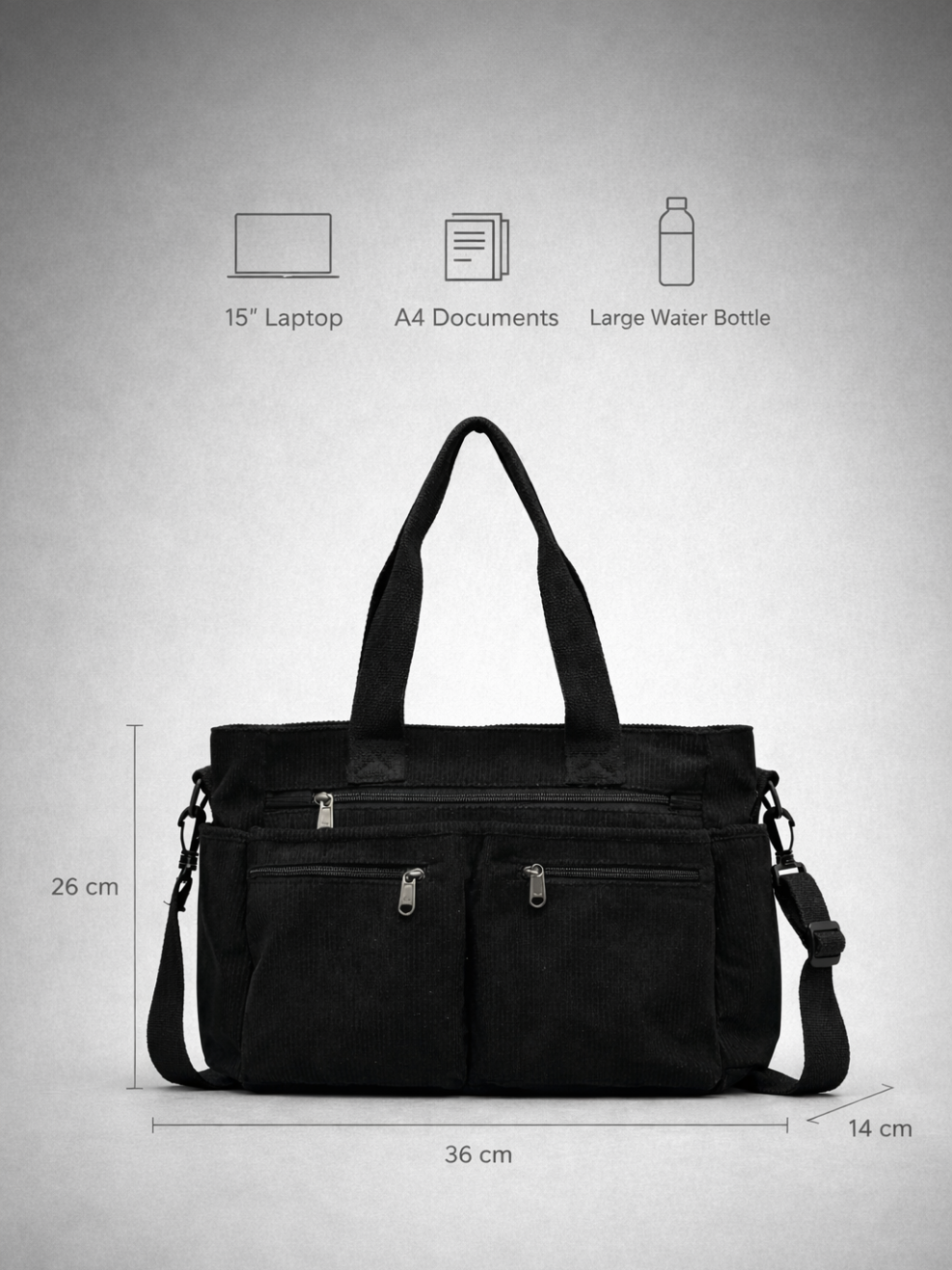 Thermabuild | Black Corduroy Tote Bag for University