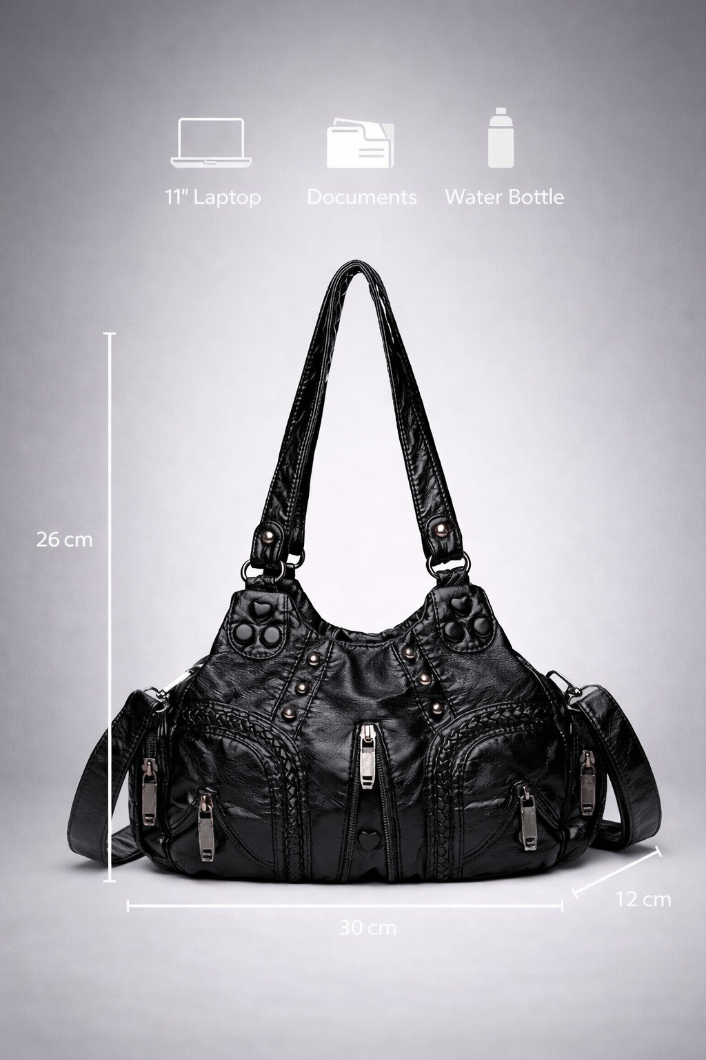 Thermabuild | Black compact shoulder handbag for school