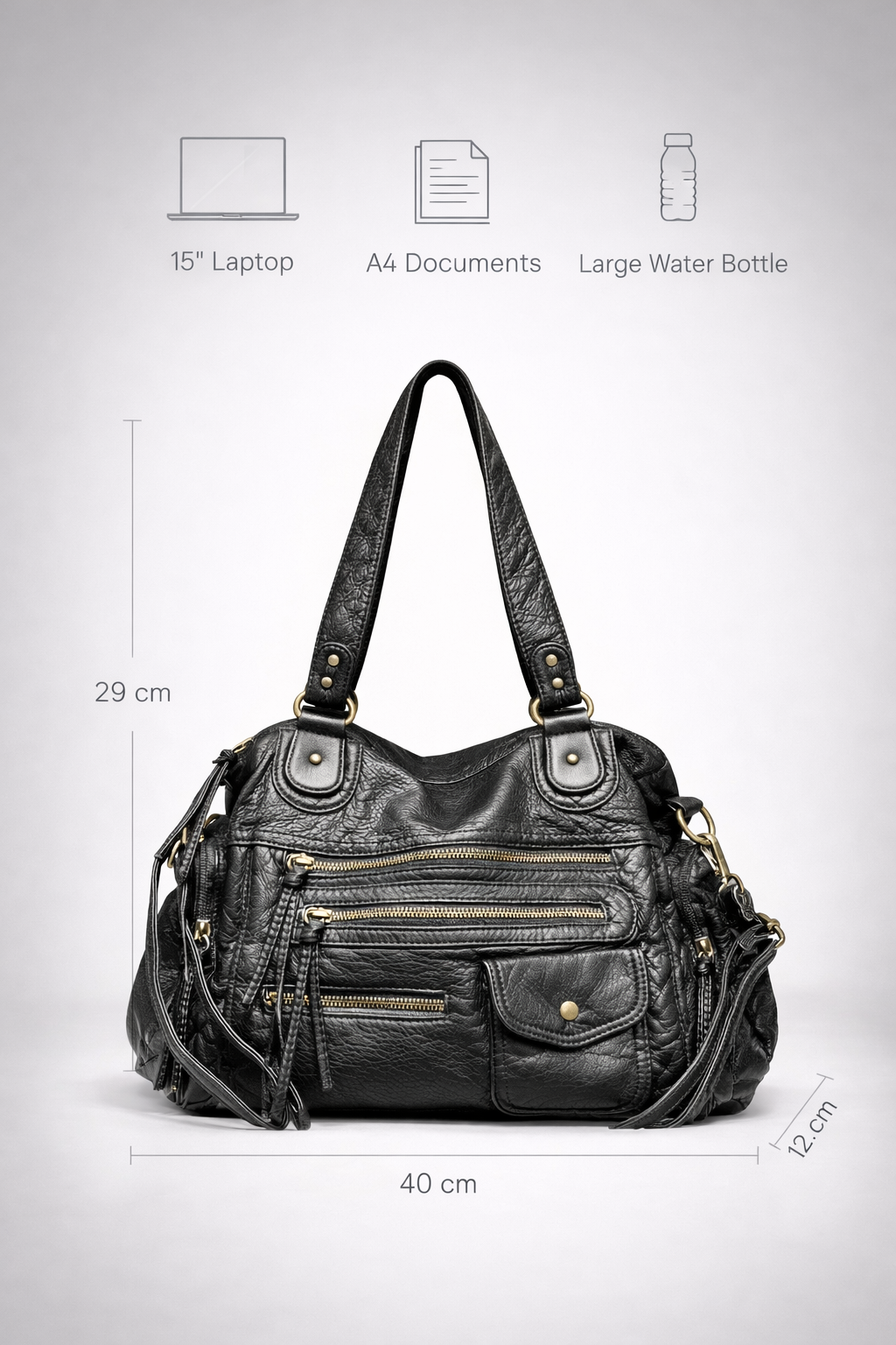 Thermabuild | Black go-to shoulder handbag for school