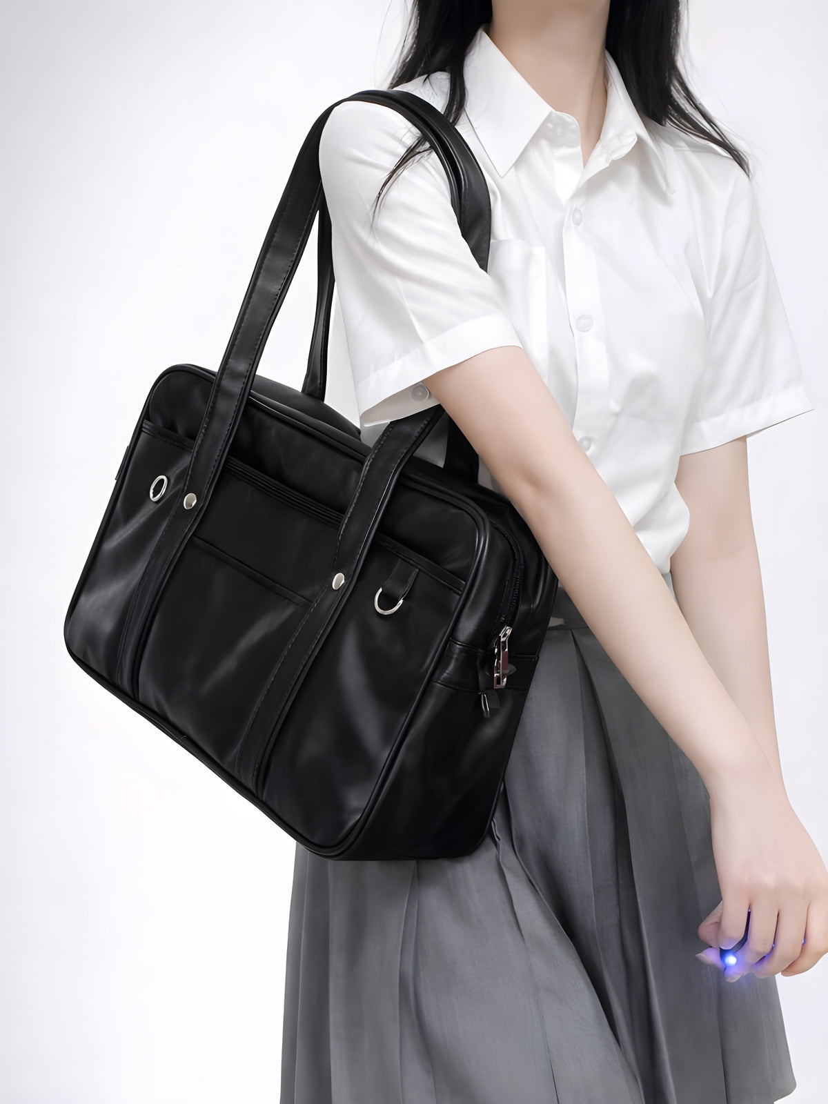Thermabuild | Black handbag for school in smooth vegan leather