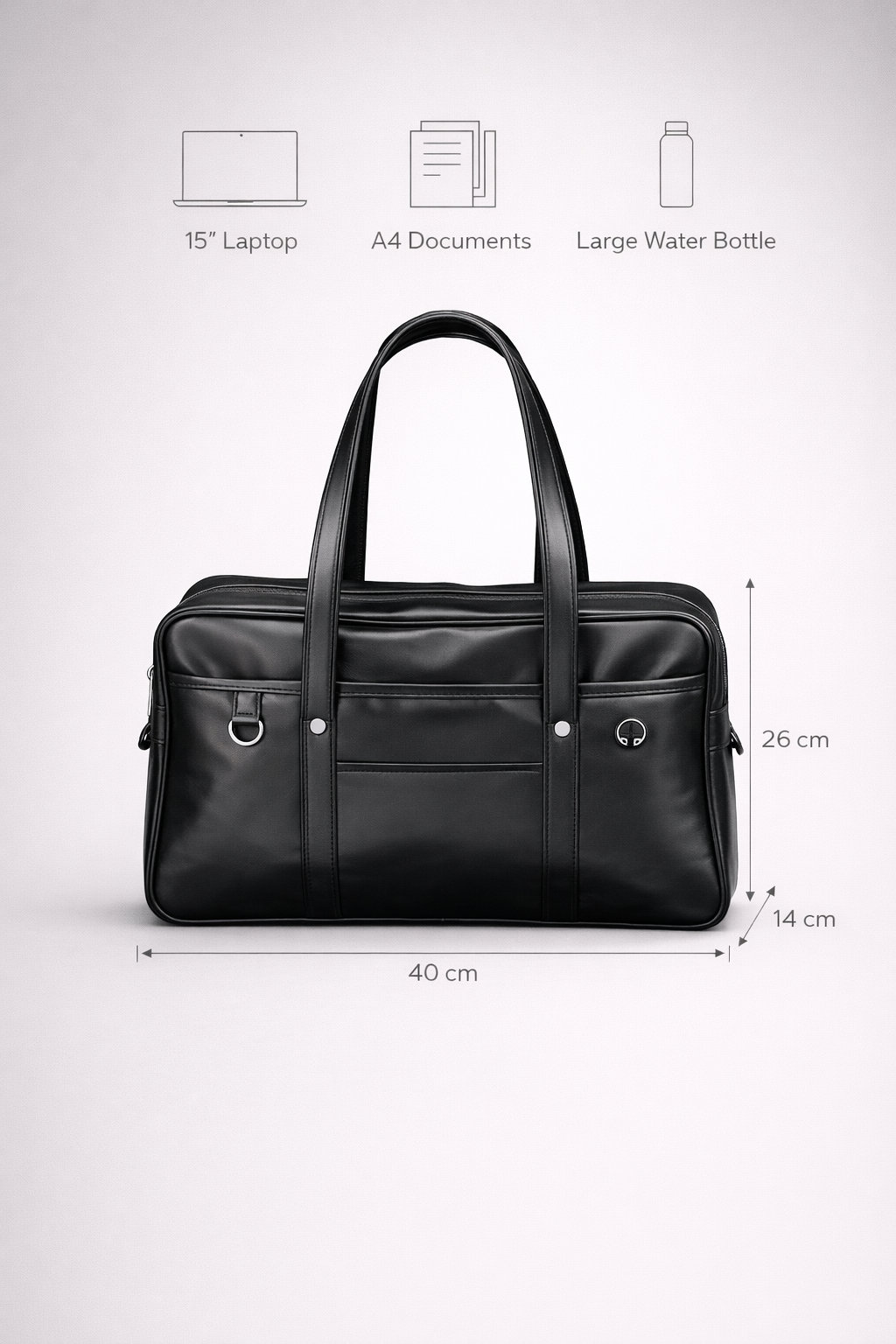 Thermabuild | Black handbag for school in smooth vegan leather