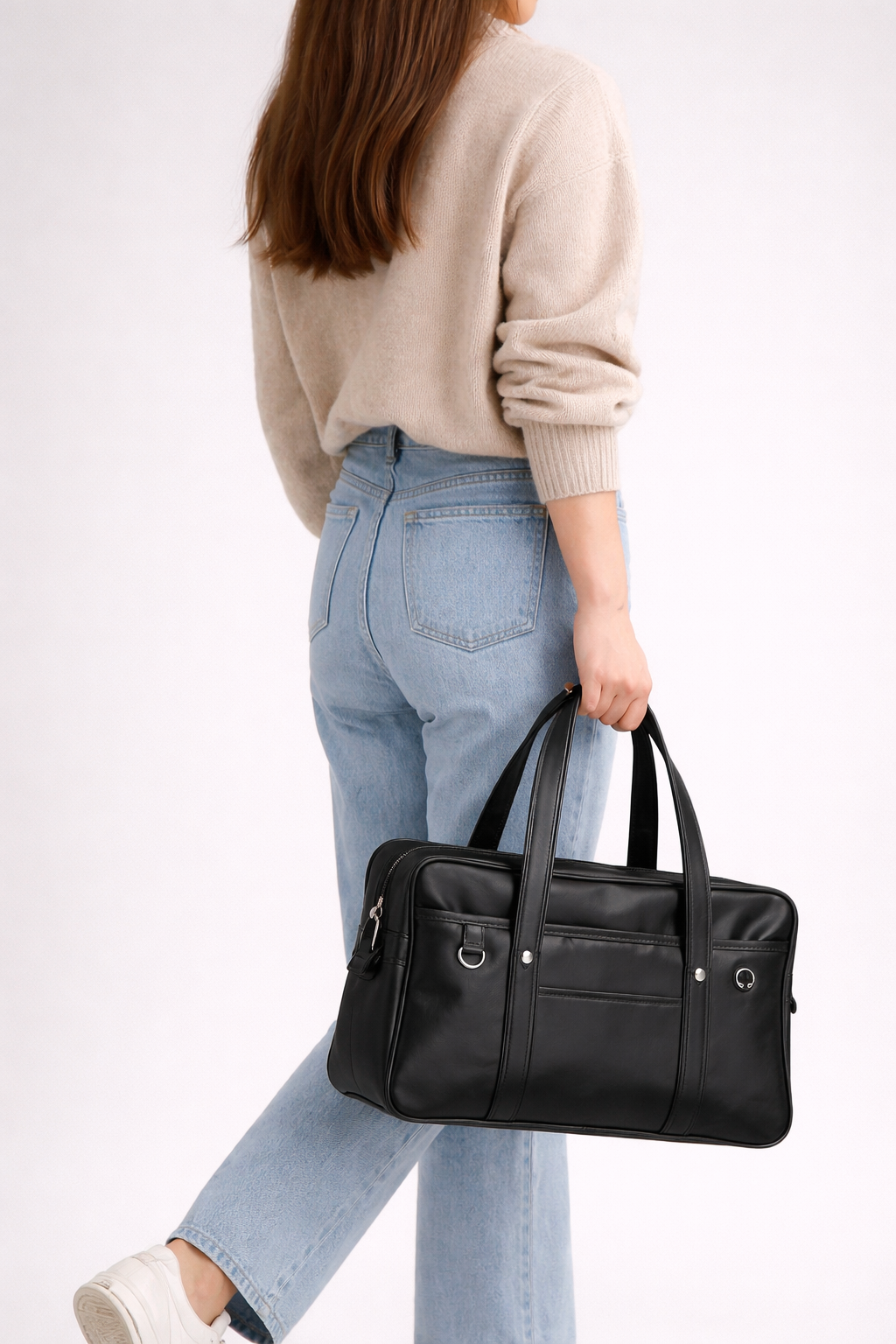 Thermabuild | Black handbag for school in smooth vegan leather
