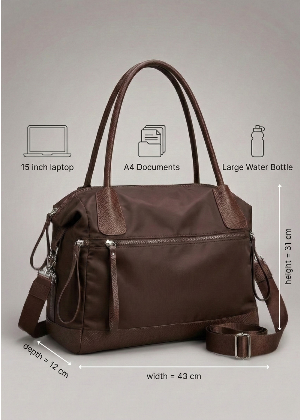 Thermabuild | Brown Nylon Tote Bag for School – Warm & Durable