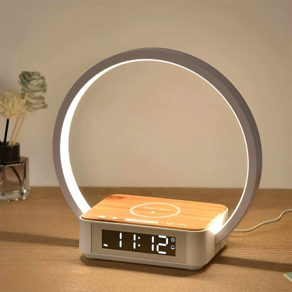 Thermabuild | 3-in-1 Table Lamp – Wireless Charging, Alarm Clock & Touch Control