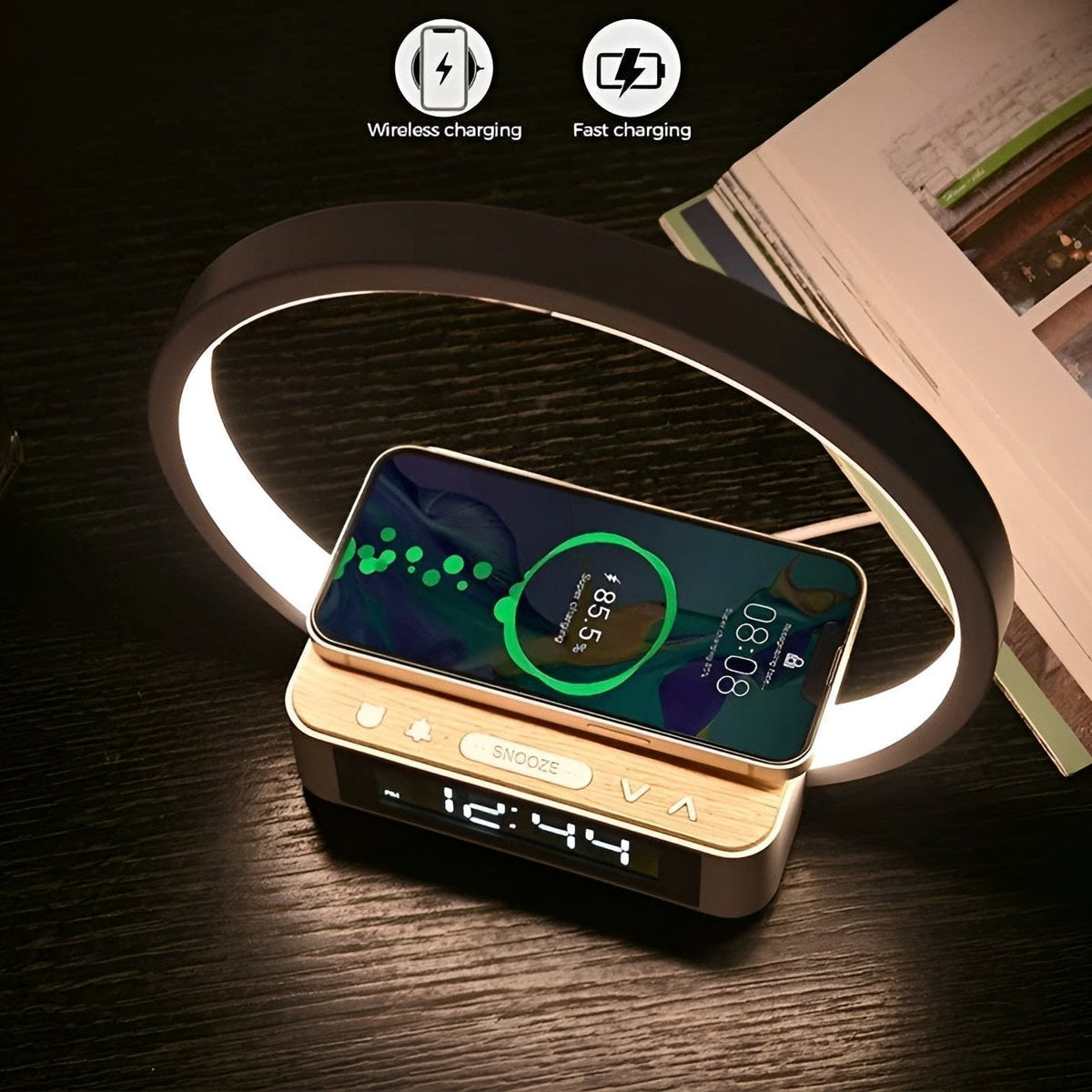 Thermabuild | 3-in-1 Table Lamp – Wireless Charging, Alarm Clock & Touch Control