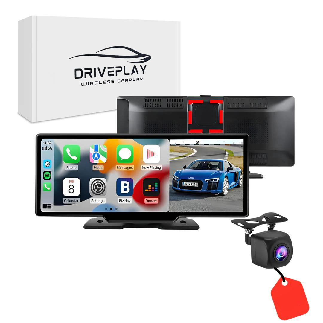 Thermabuild | Wireless Apple CarPlay and Android Auto Portable Touchscreen Display for Universal Vehicles - Dashboard Mounted Car Multimedia Player with Bluetooth and Dashcam