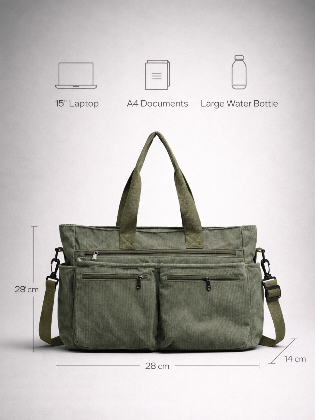 Thermabuild | Green Corduroy Tote Bag for University