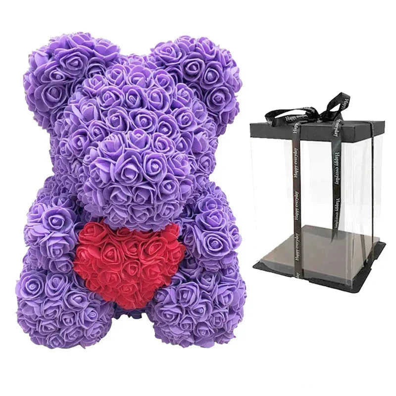 Thermabuild | Rose Bear Artificial Flower Teddy Bear - Handmade PE Foam Everlasting Roses Gift for Women - Romantic Anniversary and Valentines Decor - 40cm Red