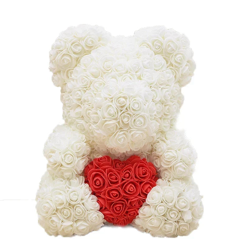 Thermabuild | Rose Bear Artificial Flower Teddy Bear - Handmade PE Foam Everlasting Roses Gift for Women - Romantic Anniversary and Valentines Decor - 40cm Red