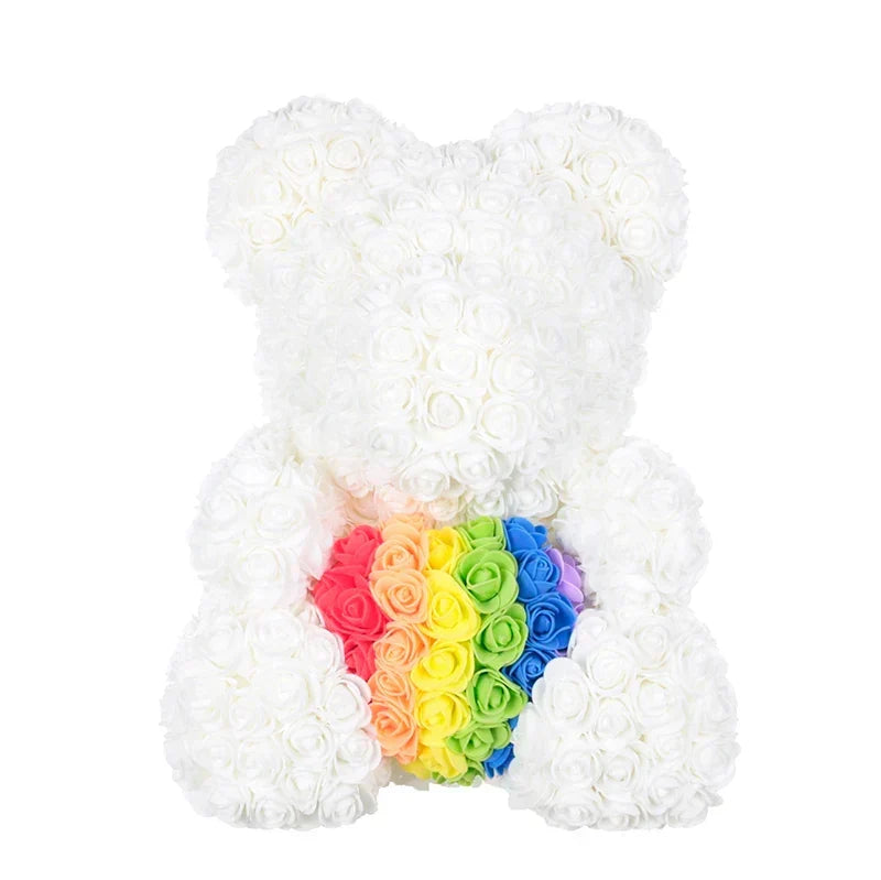 Thermabuild | Rose Bear Artificial Flower Teddy Bear - Handmade PE Foam Everlasting Roses Gift for Women - Romantic Anniversary and Valentines Decor - 40cm Red