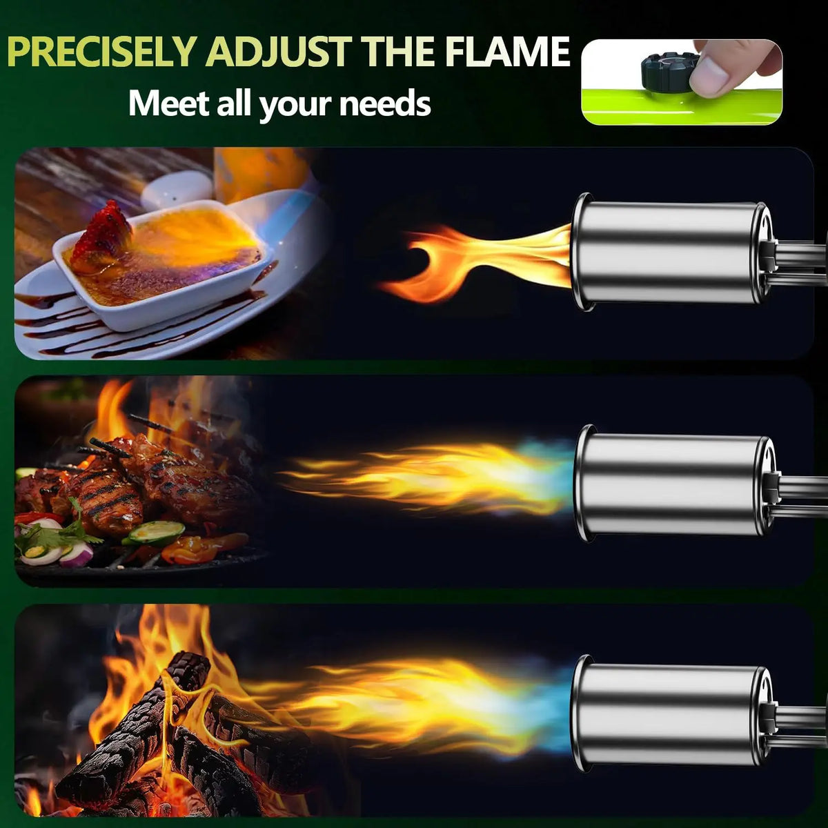Thermabuild | Propane Torch Head with Adjustable Flame and Built-in Igniter - Aluminum Kitchen Blow Torch Gun for Cooking, Camping, and Charcoal Grilling