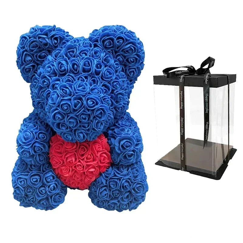 Thermabuild | Rose Bear Artificial Flower Teddy Bear - Handmade PE Foam Everlasting Roses Gift for Women - Romantic Anniversary and Valentines Decor - 40cm Red