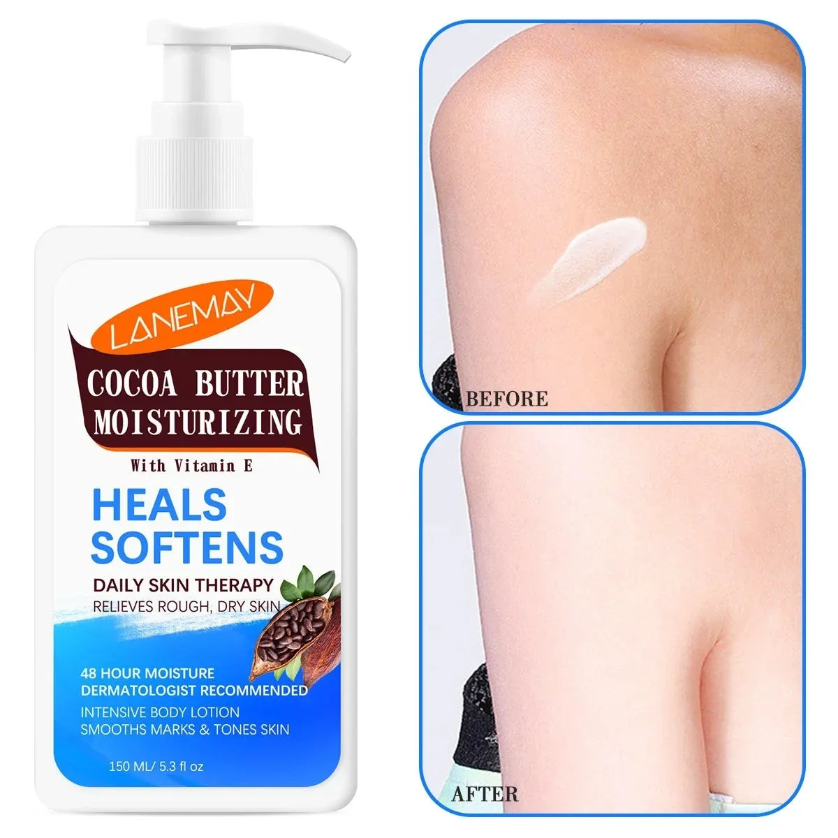Thermabuild | Organic Cocoa Butter Body Lotion for Women - Nourishing Daily Moisturizer for All Skin Types - Smoothing and Brightening Skin Care Treatment