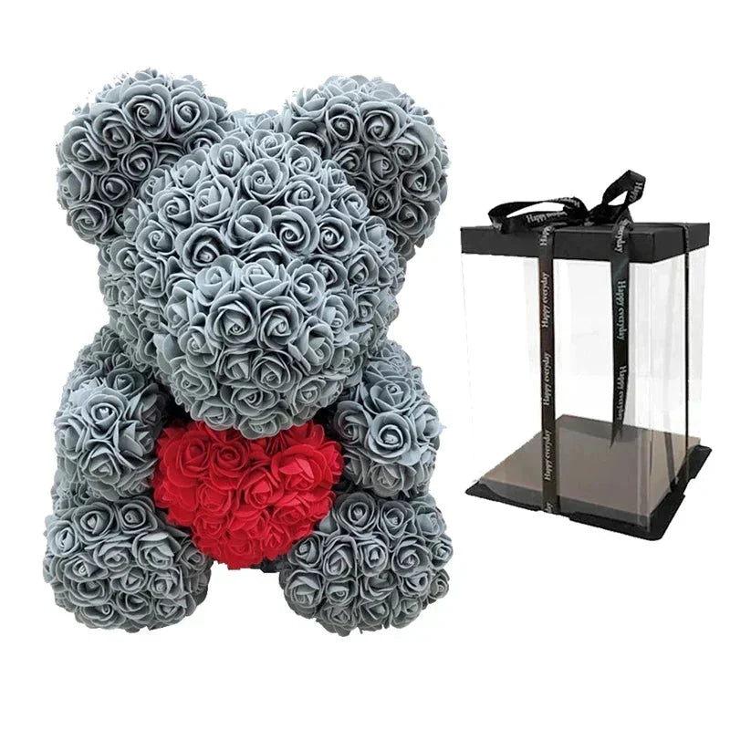 Thermabuild | Rose Bear Artificial Flower Teddy Bear - Handmade PE Foam Everlasting Roses Gift for Women - Romantic Anniversary and Valentines Decor - 40cm Red