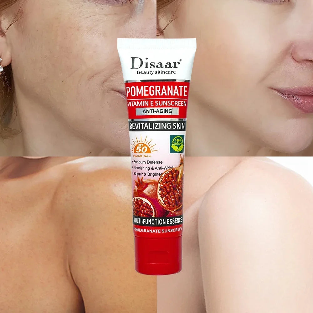Thermabuild | Pomegranate Sunscreen SPF 50 PA+++ with Vitamin E and C - Hydrating Face and Body Moisturizing Cream for Sunburn Protection and Repair
