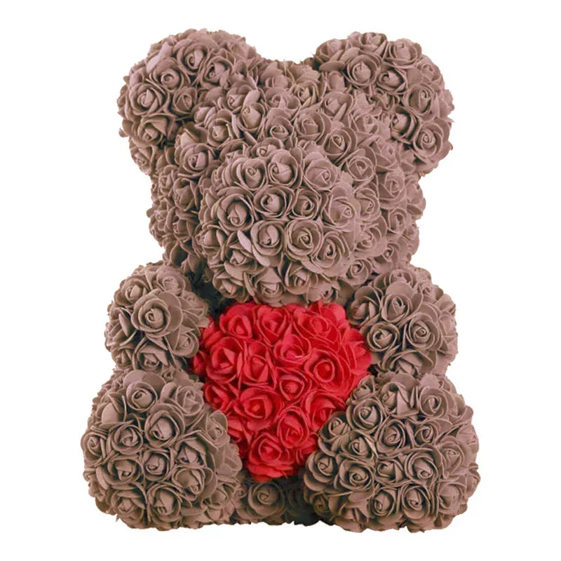 Thermabuild | Rose Bear Artificial Flower Teddy Bear - Handmade PE Foam Everlasting Roses Gift for Women - Romantic Anniversary and Valentines Decor - 40cm Red