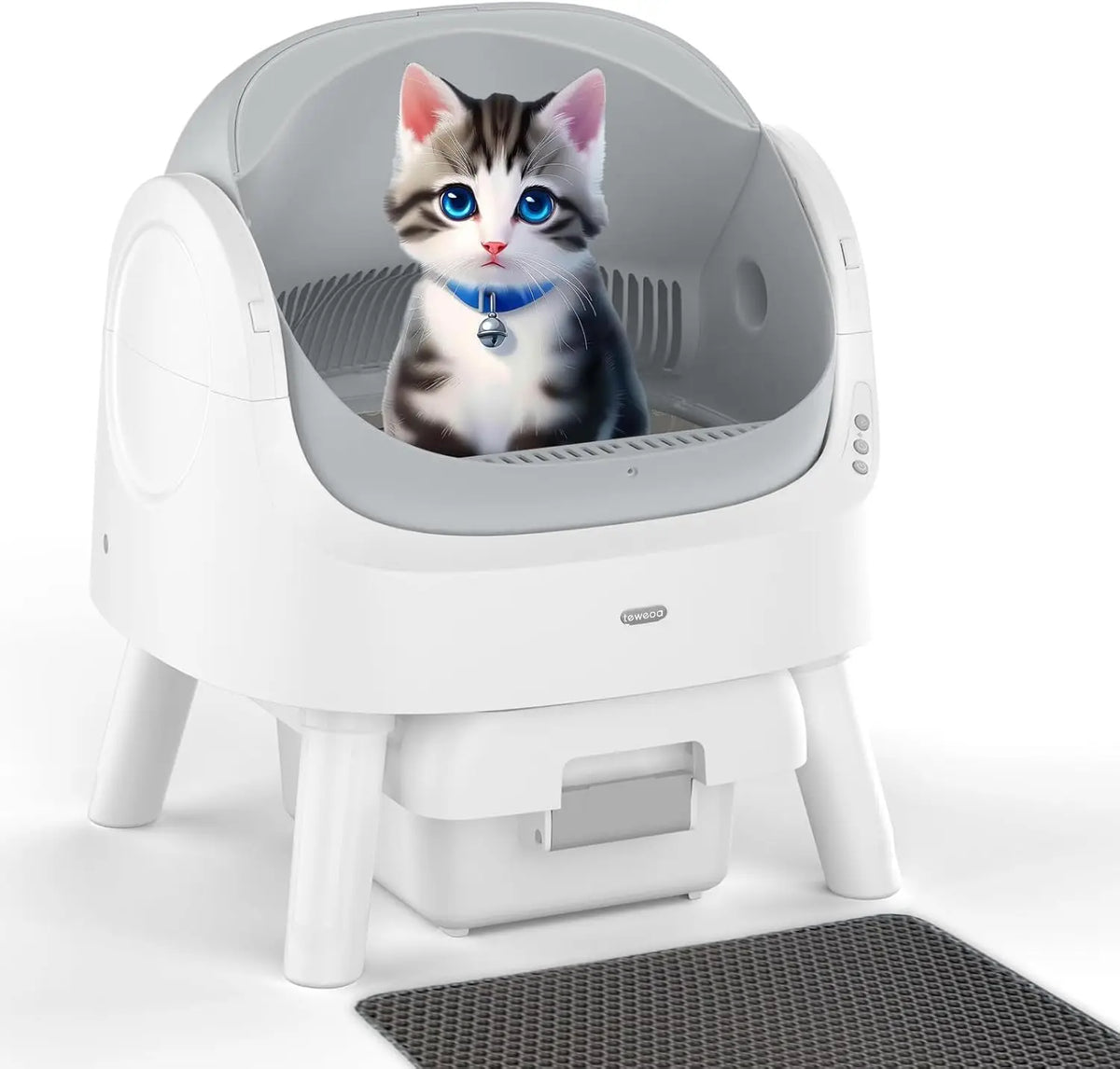 Thermabuild | Smart Automatic Self-Cleaning Cat Litter Box with 10L Waste Tray - Quiet Plastic Pet Toilet with Safety Sensors for Cats of All Sizes - Gray
